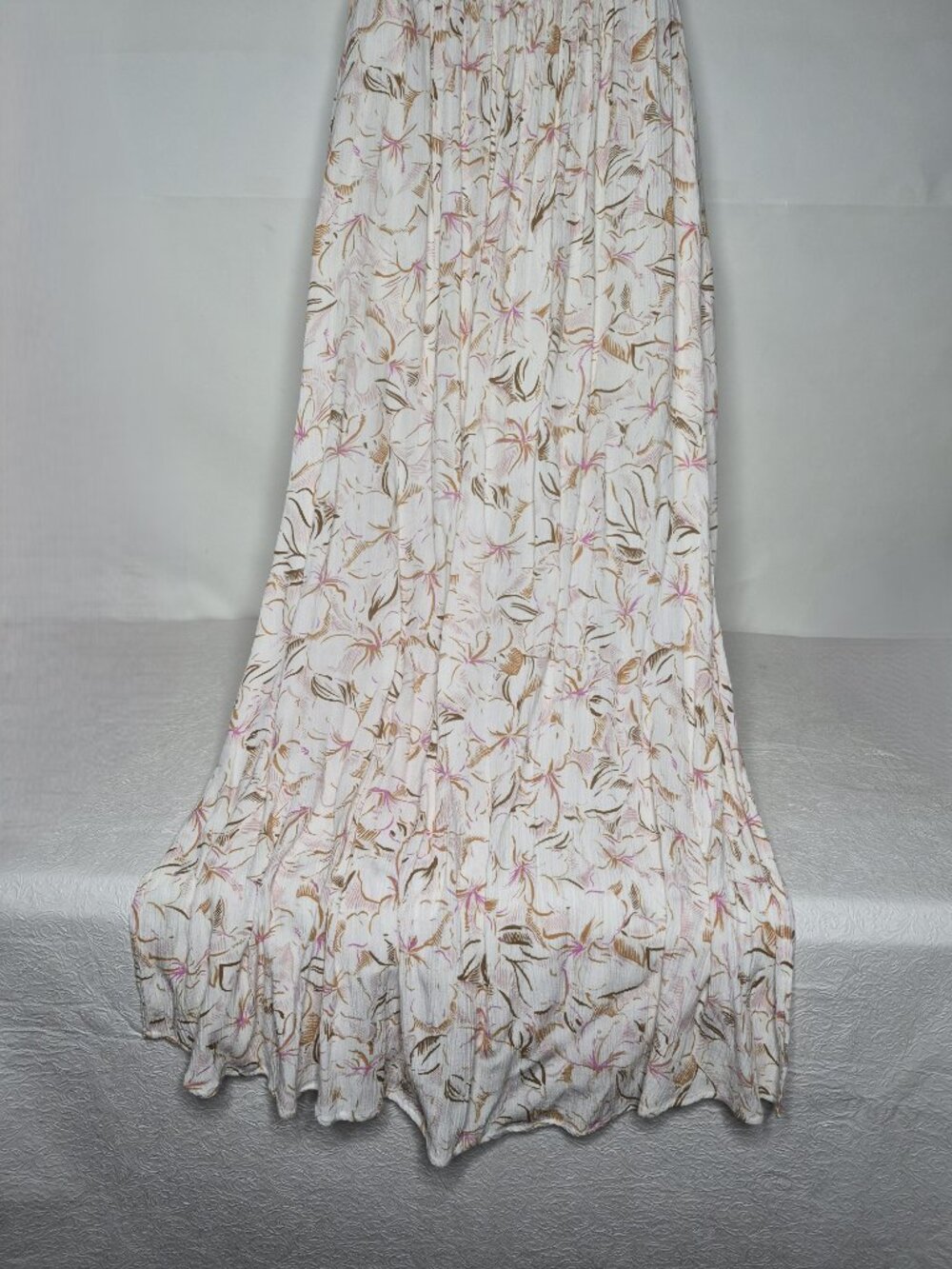 O'Neill Floral Womens L Lined Backless V-Neck Maxi Halter Dress Ivory Pink Brown - Picture 8 of 15